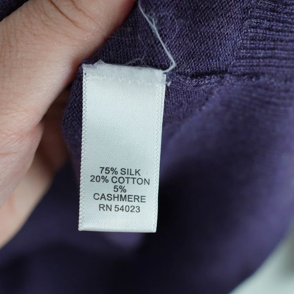 Banana Republic Luxury Blend Silk Cotton Cashmere V-Neck Sweater Purple Sz‎ M
